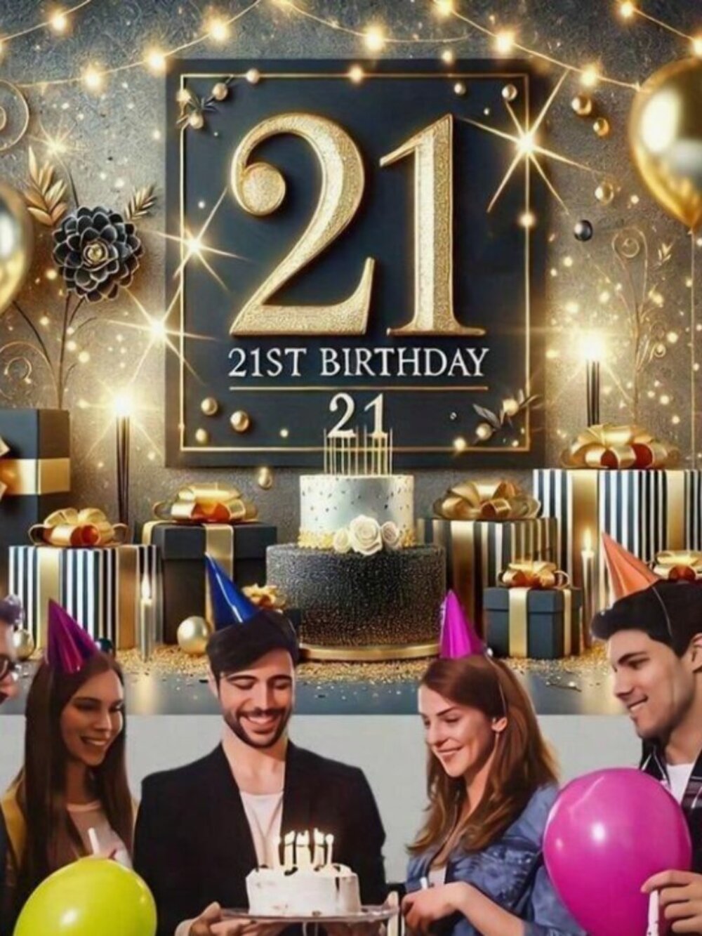 Big birthday banner: 150 in * 70 in: 21st birthday banner in Gold/Black